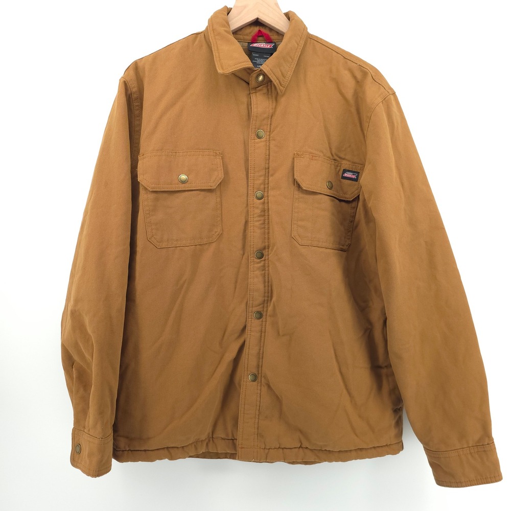 Dickies Men Canvas Shirt Jacket L Brown Quilted Plaid Lining Workwear C389882